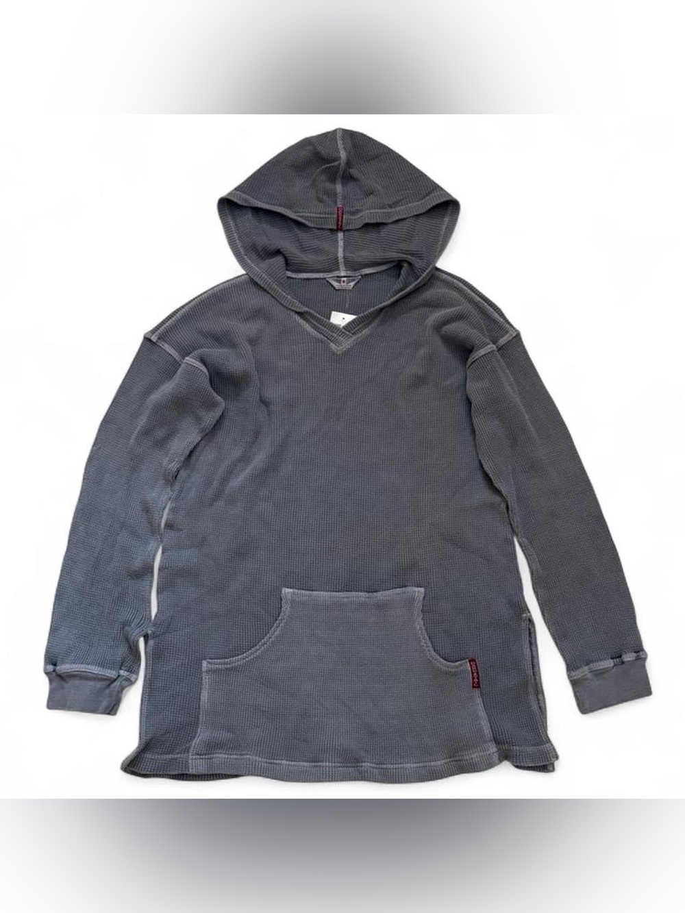 Y2K vintage deadstock Hard Tail waffle knit tunic hoodie in washed grey